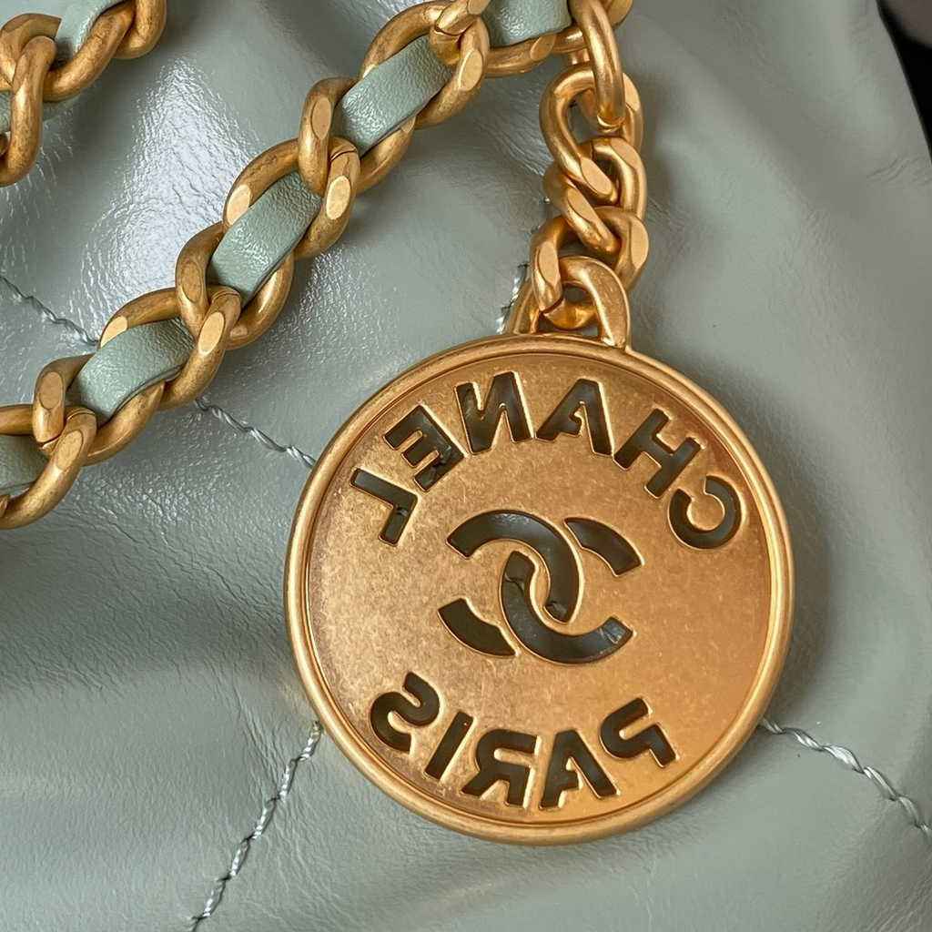 Chanel 22 Mini Handbag AS3980 Shiny Calfskin Gold-Tone Metal Gray