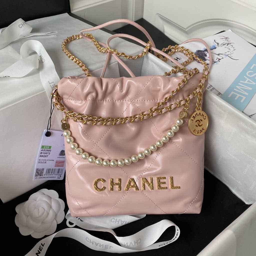 Chanel 22 Mini bag AS3980 Shiny Calfskin Calfskin & Gold-Tone Metal Pink