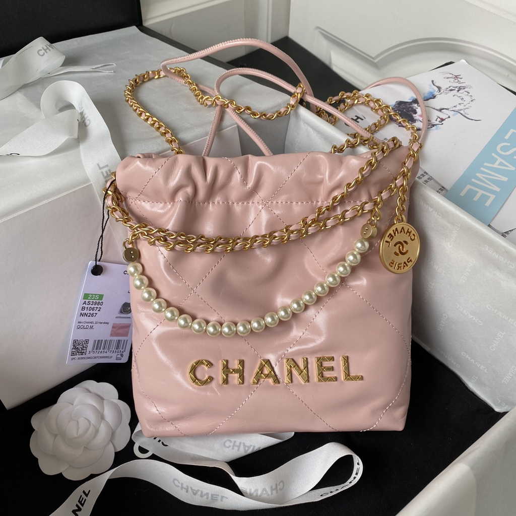 Chanel 22 Mini bag AS3980 Shiny Calfskin Calfskin & Gold-Tone Metal Pink
