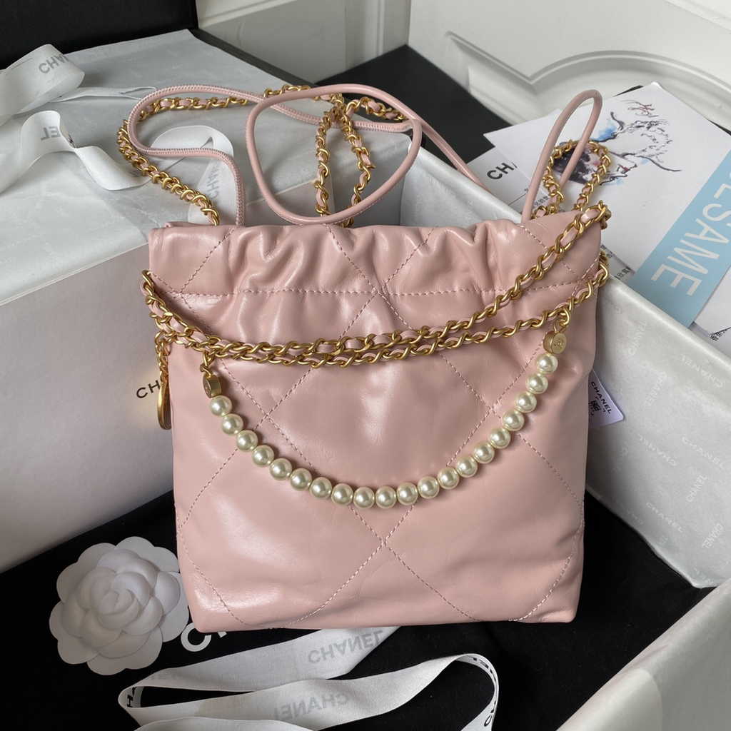 Chanel 22 Mini bag AS3980 Shiny Calfskin Calfskin & Gold-Tone Metal Pink