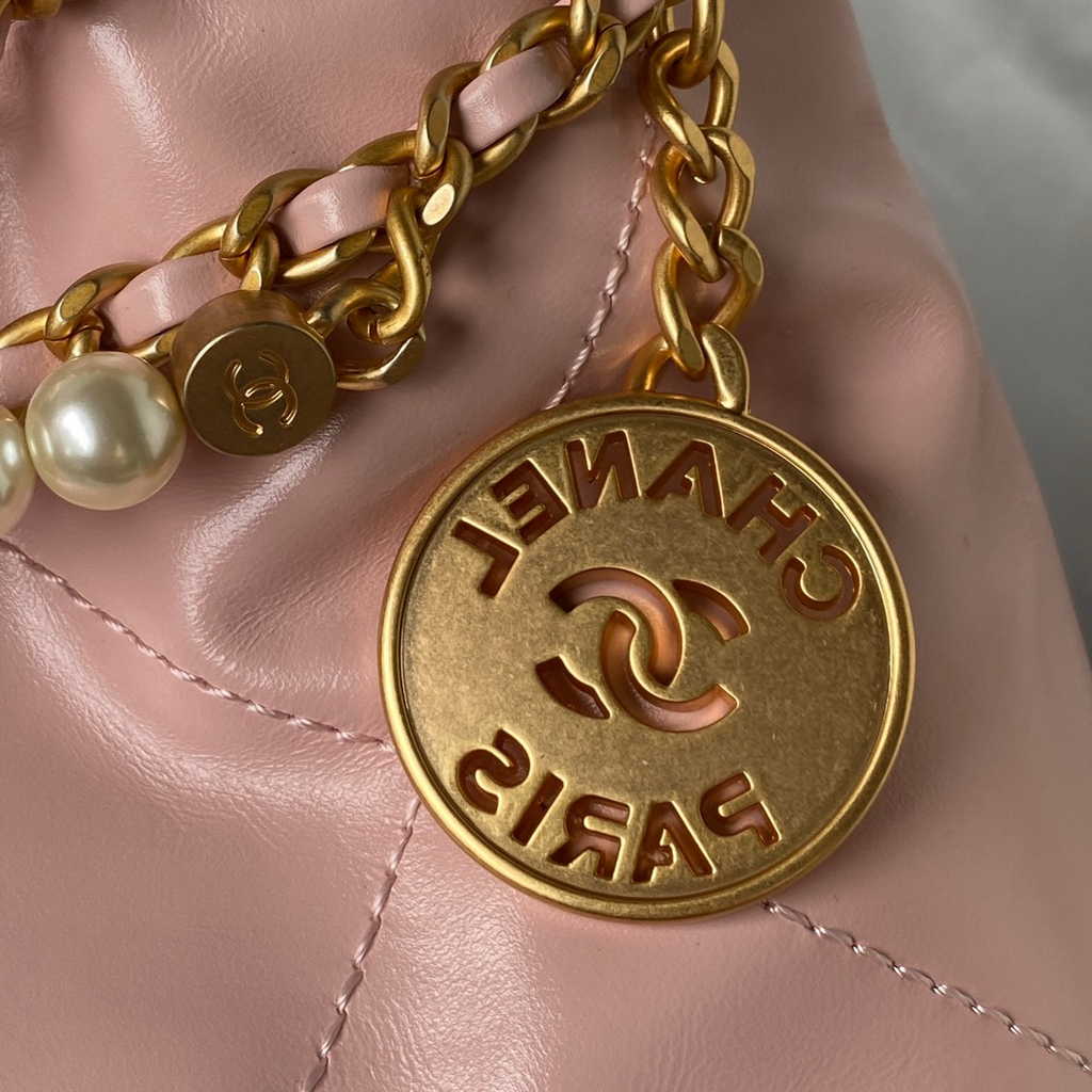 Chanel 22 Mini bag AS3980 Shiny Calfskin Calfskin & Gold-Tone Metal Pink