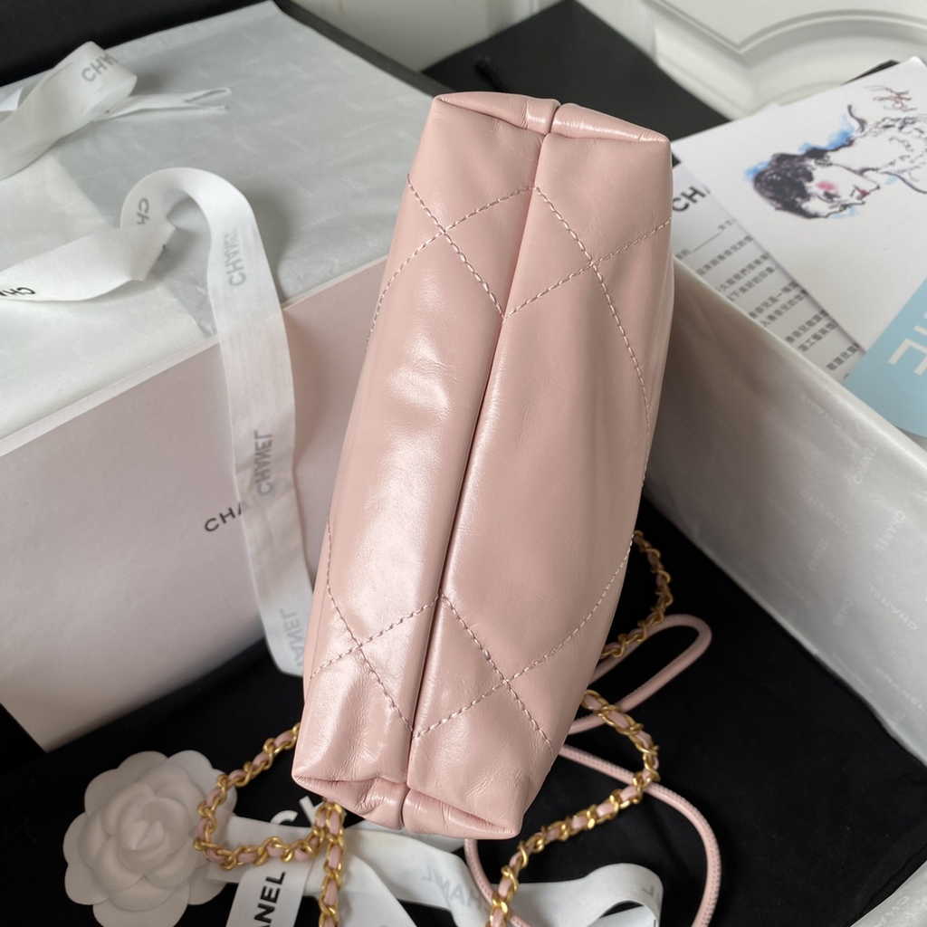 Chanel 22 Mini bag AS3980 Shiny Calfskin Calfskin & Gold-Tone Metal Pink