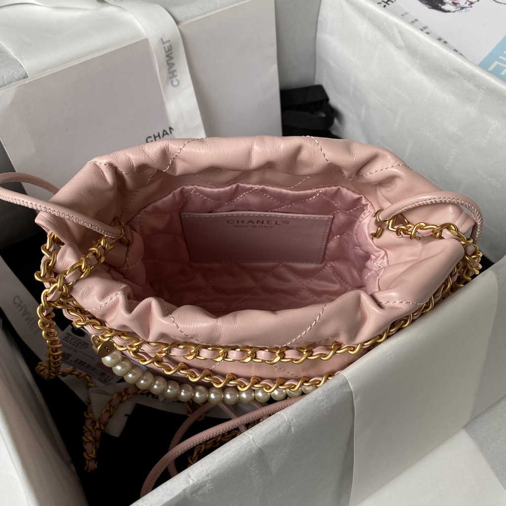 Chanel 22 Mini bag AS3980 Shiny Calfskin Calfskin & Gold-Tone Metal Pink