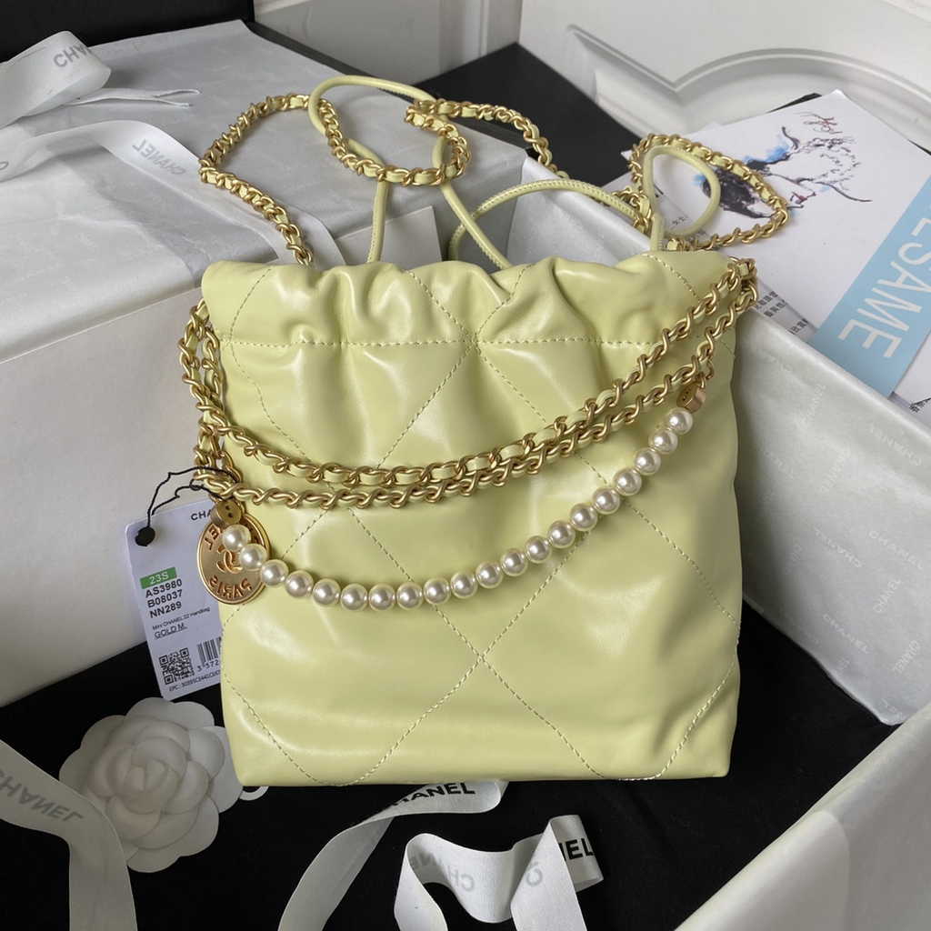 Chanel 22 Mini bag AS3980 Shiny Calfskin & Gold-Tone Metal Yellow