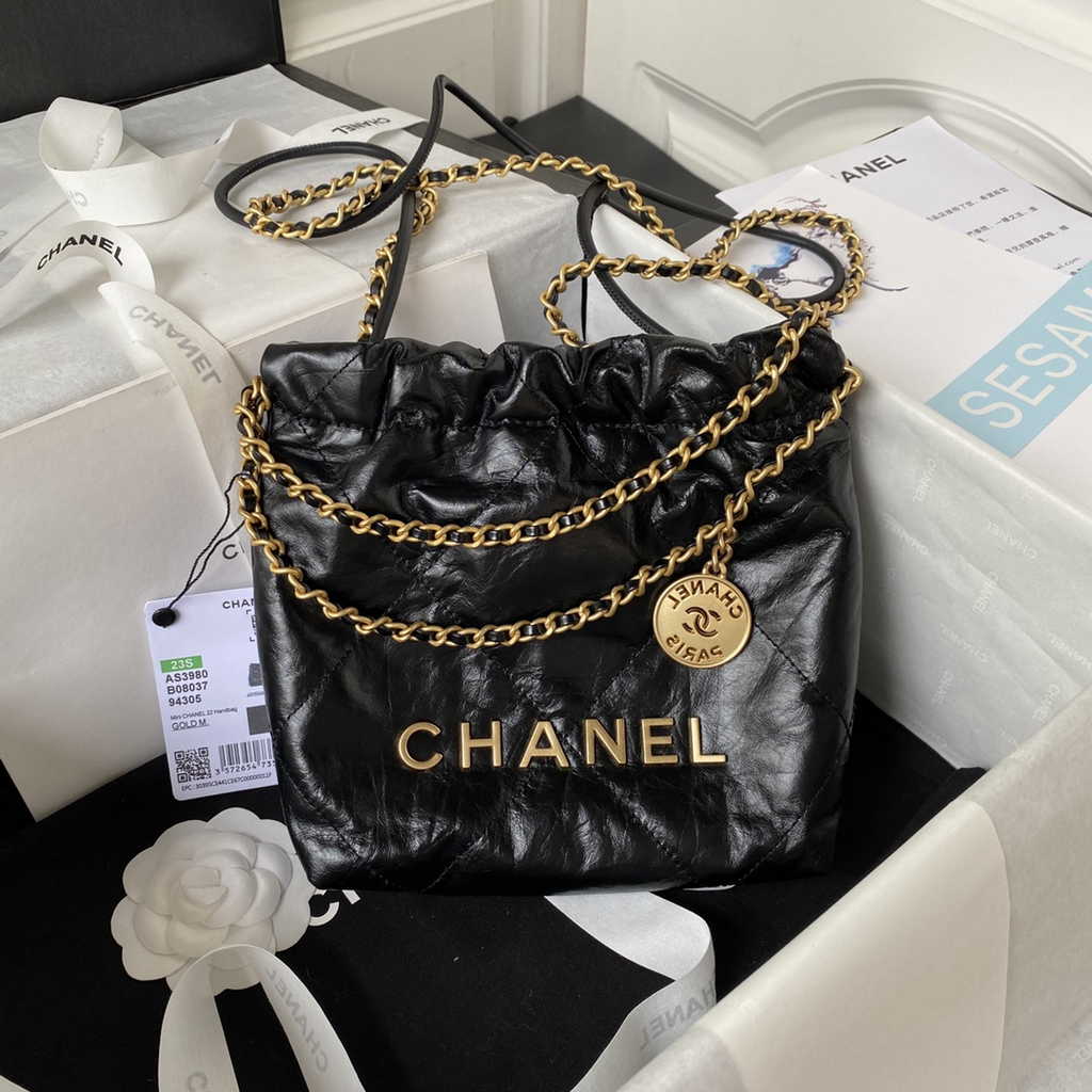 Chanel 22 Mini bag AS3980 Shiny Crumpled Calfskin & Gold-Tone Black