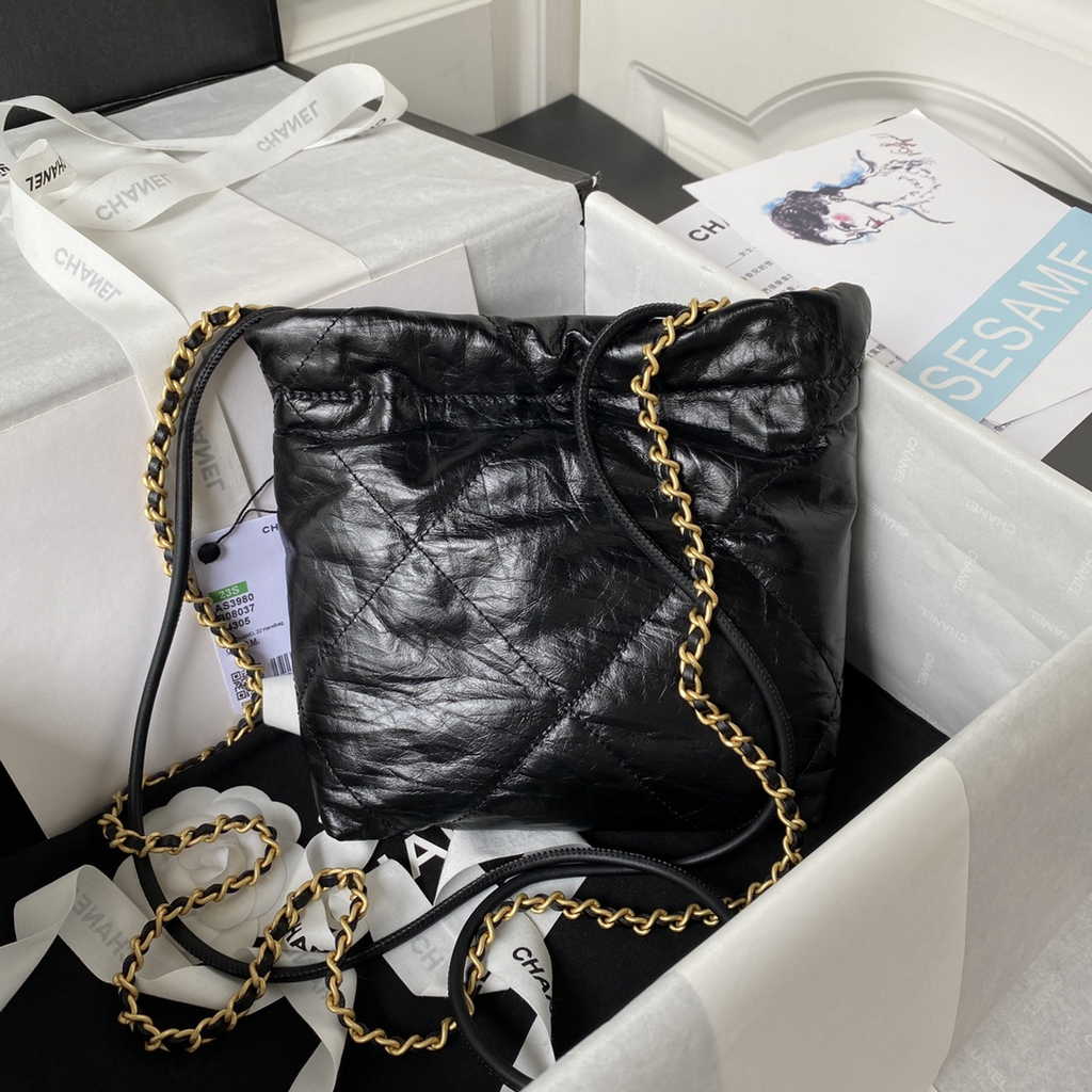 Chanel 22 Mini bag AS3980 Shiny Crumpled Calfskin & Gold-Tone Black