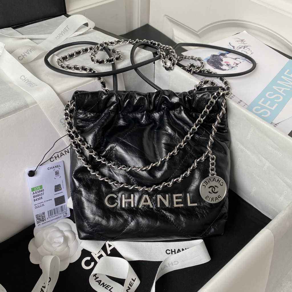 Chanel 22 Mini bag AS3980 Shiny Crumpled Calfskin & Silver-Tone Black