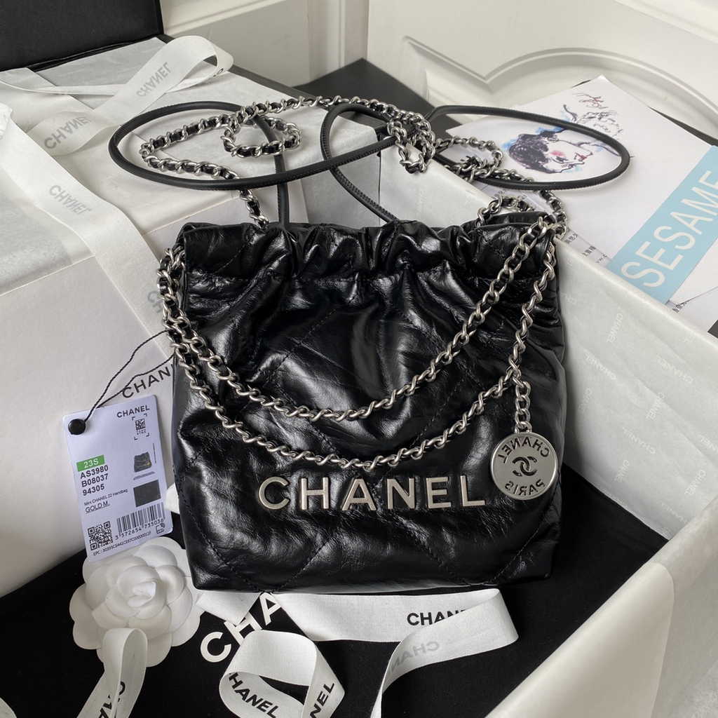 Chanel 22 Mini bag AS3980 Shiny Crumpled Calfskin & Silver-Tone Black