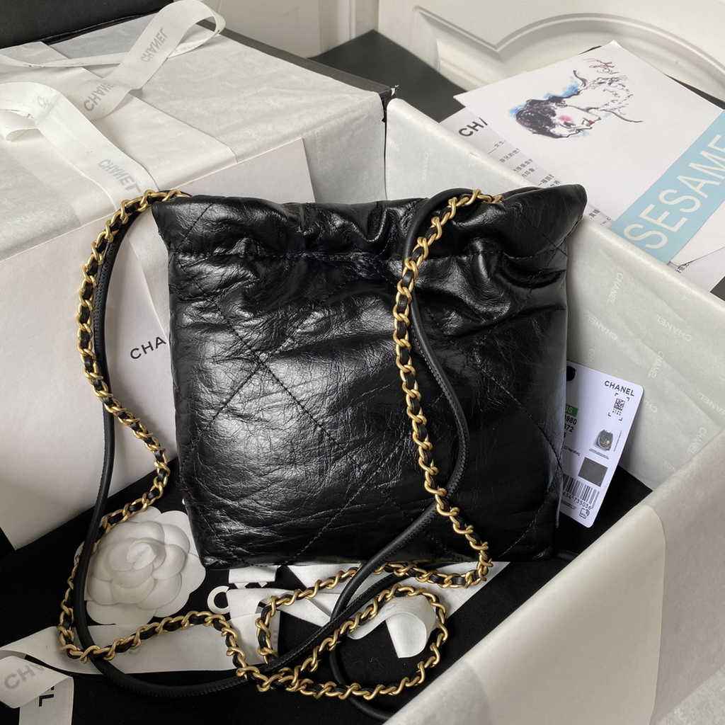 Chanel 22 Mini bag AS3980 Shiny Crumpled Calfskin & Gold-Tone Metal Black