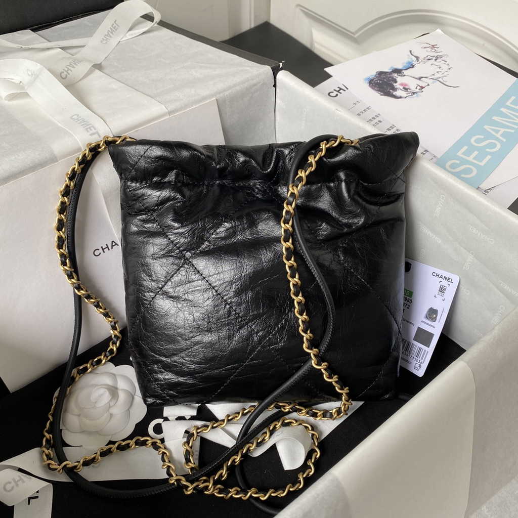 Chanel 22 Mini bag AS3980 Shiny Crumpled Calfskin & Gold-Tone Metal Black
