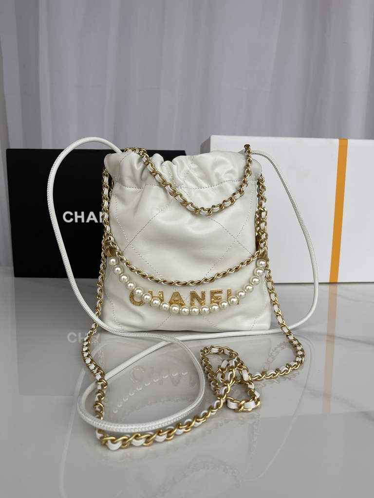Chanel 22 Mini bag AS3980 Shiny Calfskin Gold-Tone Metal White