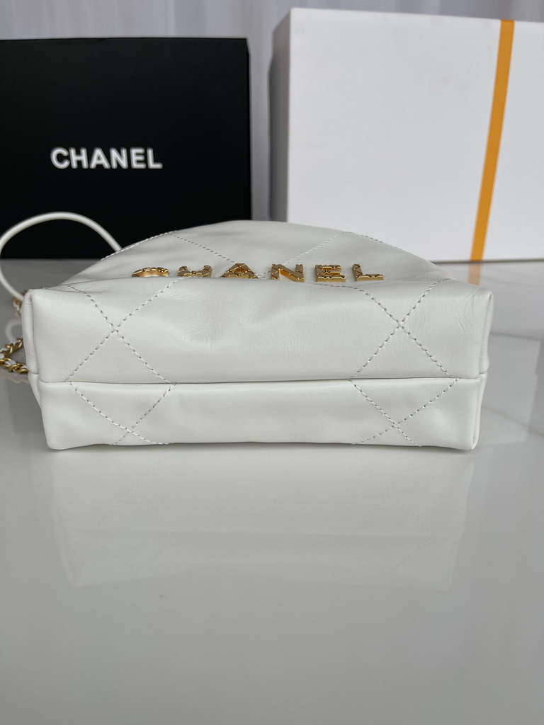 Chanel 22 Mini bag AS3980 Shiny Calfskin Gold-Tone Metal White