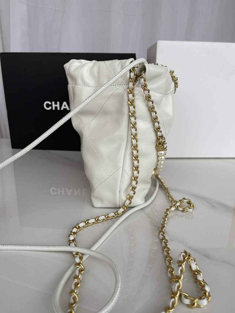 Chanel 22 Mini bag AS3980 Shiny Calfskin Gold-Tone Metal White