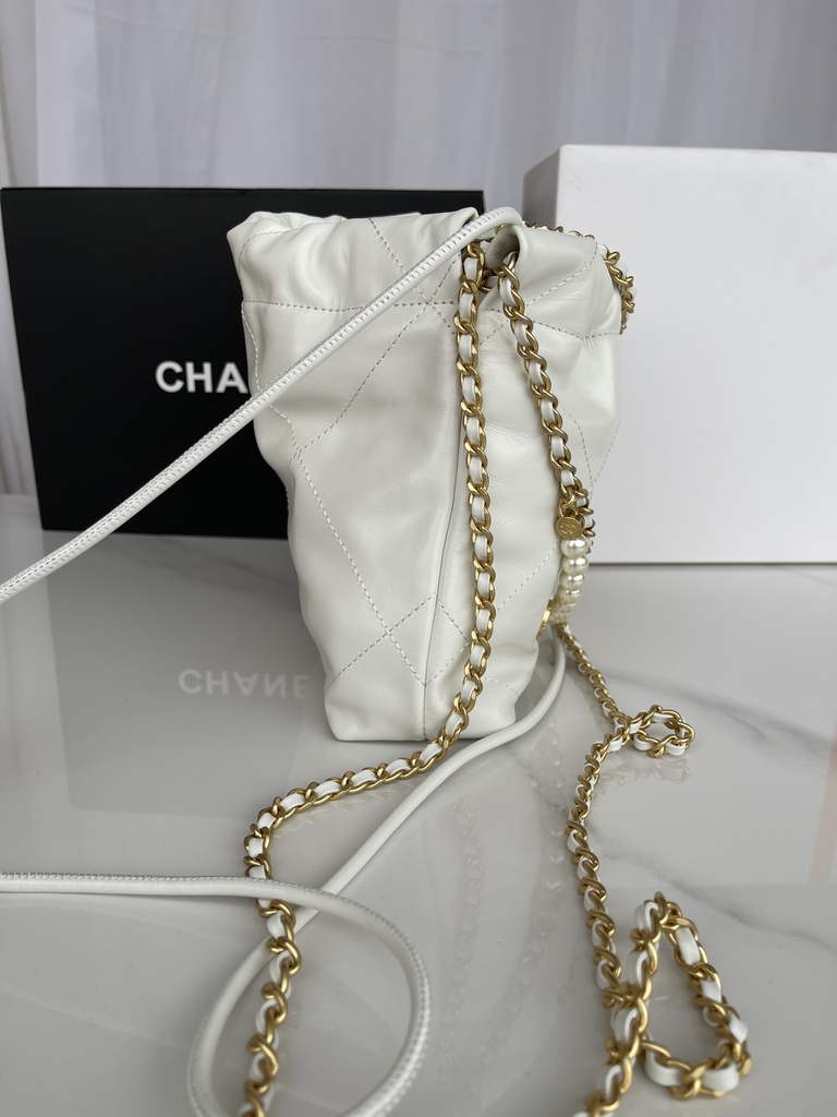 Chanel 22 Mini bag AS3980 Shiny Calfskin Gold-Tone Metal White