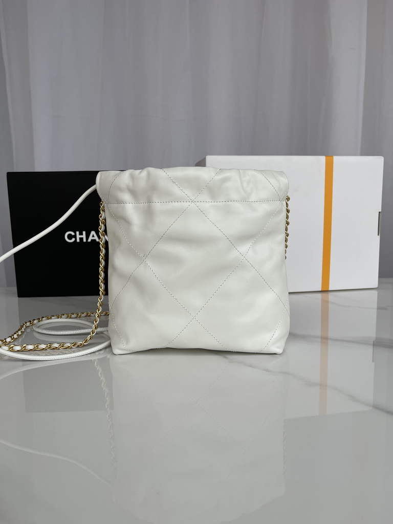 Chanel 22 Mini bag AS3980 Shiny Calfskin Gold-Tone Metal White