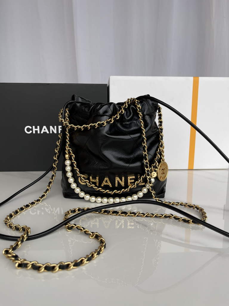 Chanel 22 Mini bag AS3980 Shiny Calfskin Gold-Tone Metal Black