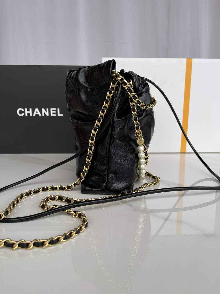 Chanel 22 Mini bag AS3980 Shiny Calfskin Gold-Tone Metal Black
