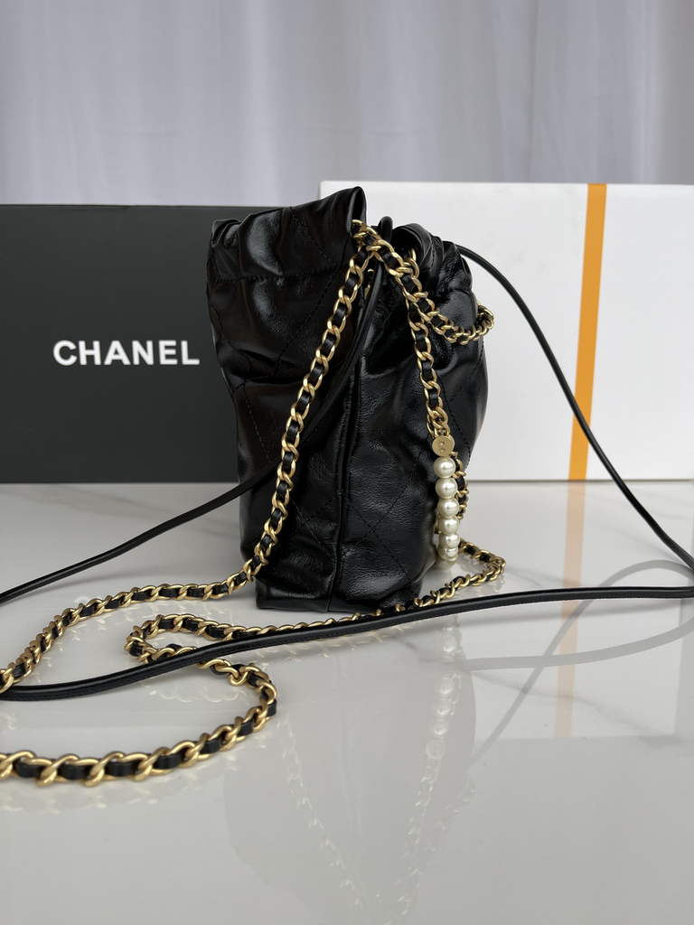 Chanel 22 Mini bag AS3980 Shiny Calfskin Gold-Tone Metal Black