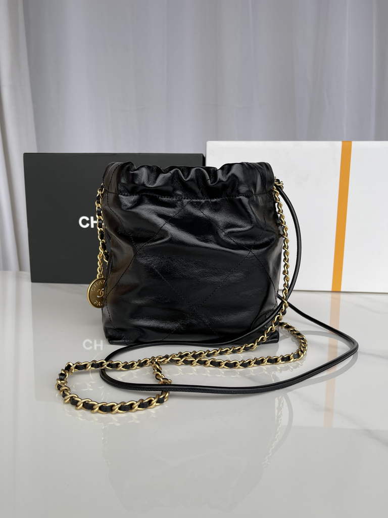 Chanel 22 Mini bag AS3980 Shiny Calfskin Gold-Tone Metal Black