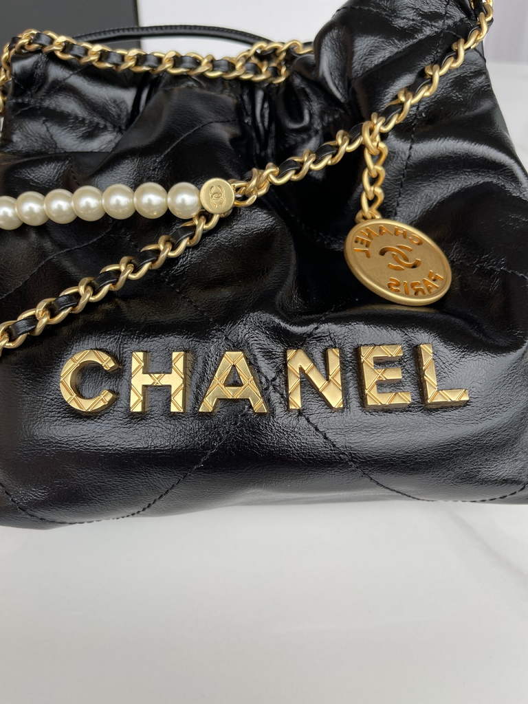 Chanel 22 Mini bag AS3980 Shiny Calfskin Gold-Tone Metal Black