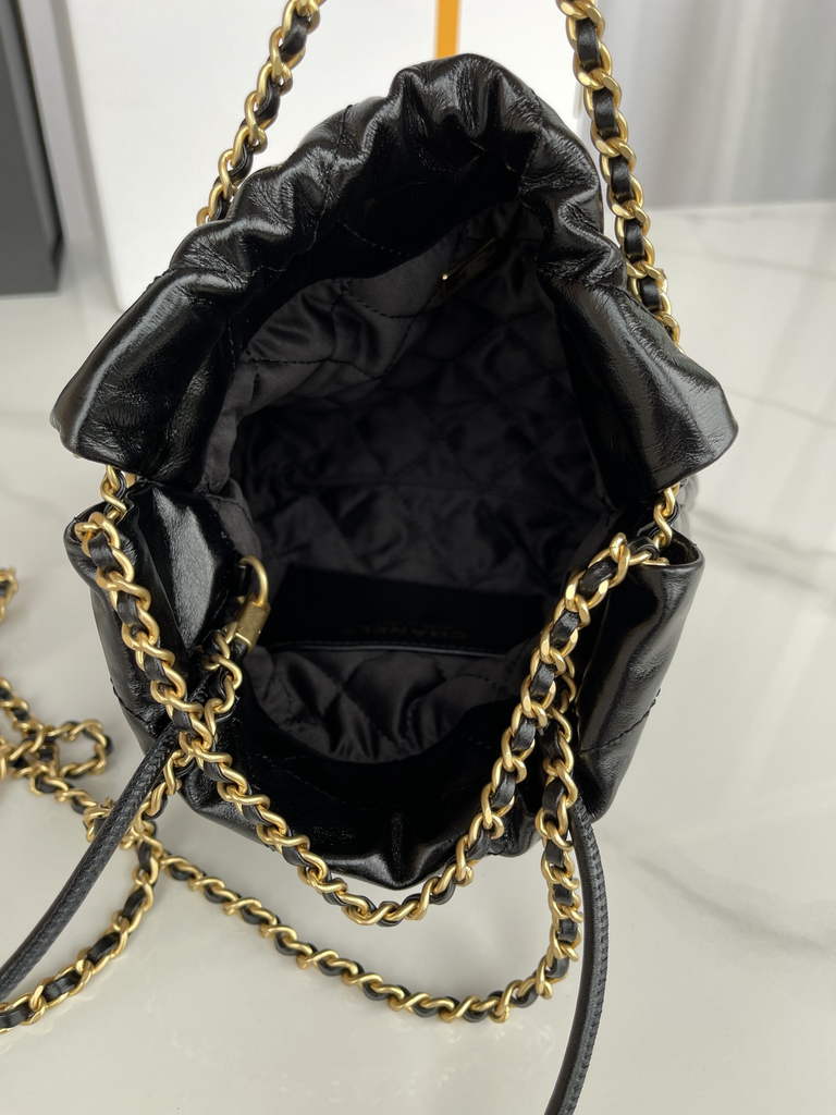 Chanel 22 Mini bag AS3980 Shiny Calfskin Gold-Tone Metal Black