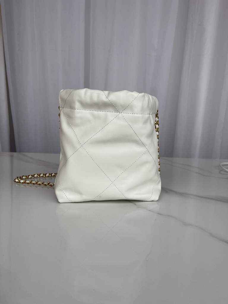 Chanel 22 Mini Handbag AS3980 Shiny Calfskin Gold-Tone Metal White