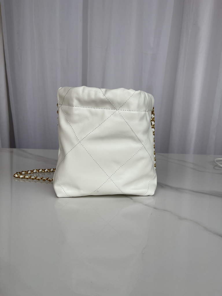 Chanel 22 Mini Handbag AS3980 Shiny Calfskin Gold-Tone Metal White