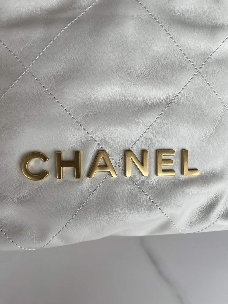 Chanel 22 Mini Handbag AS3980 Shiny Calfskin Gold-Tone Metal White