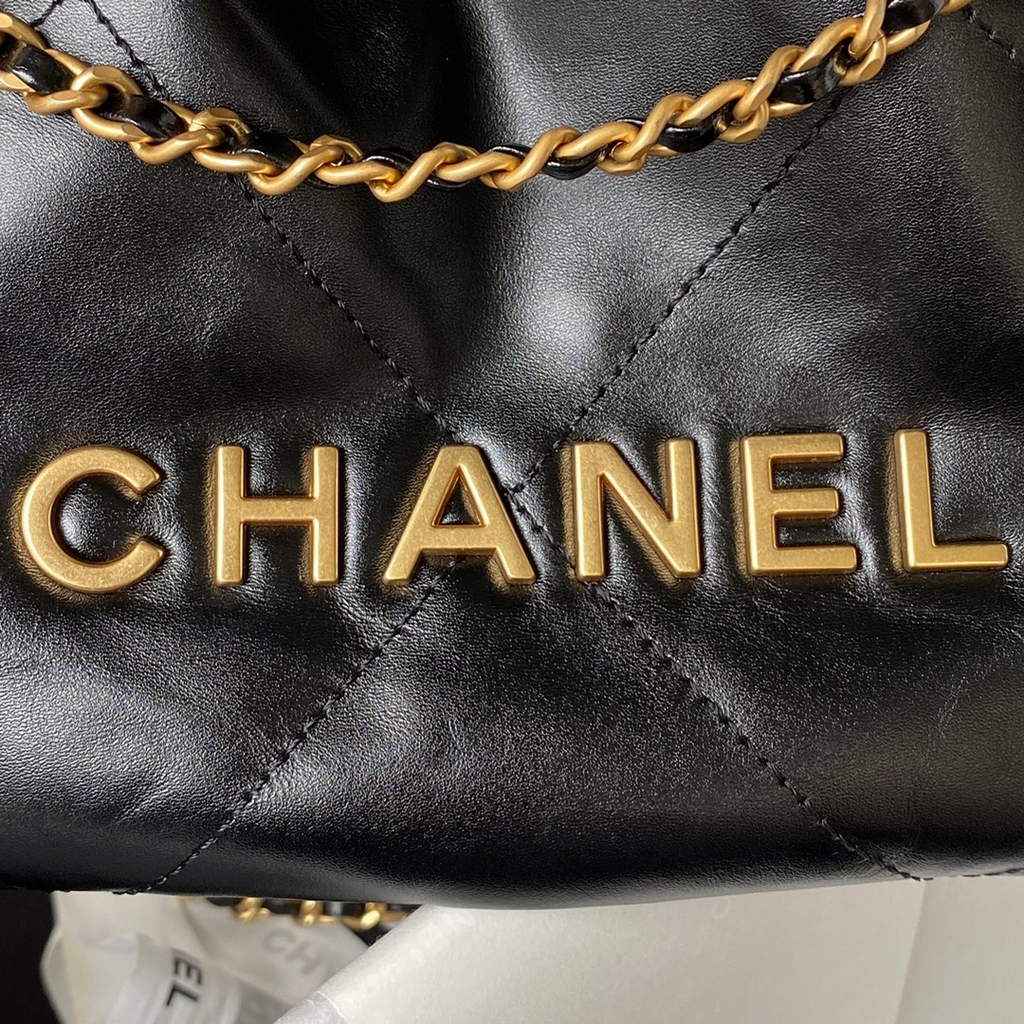 Chanel 22 Mini Handbag AS3980 Shiny Calfskin Gold-Tone Metal Black