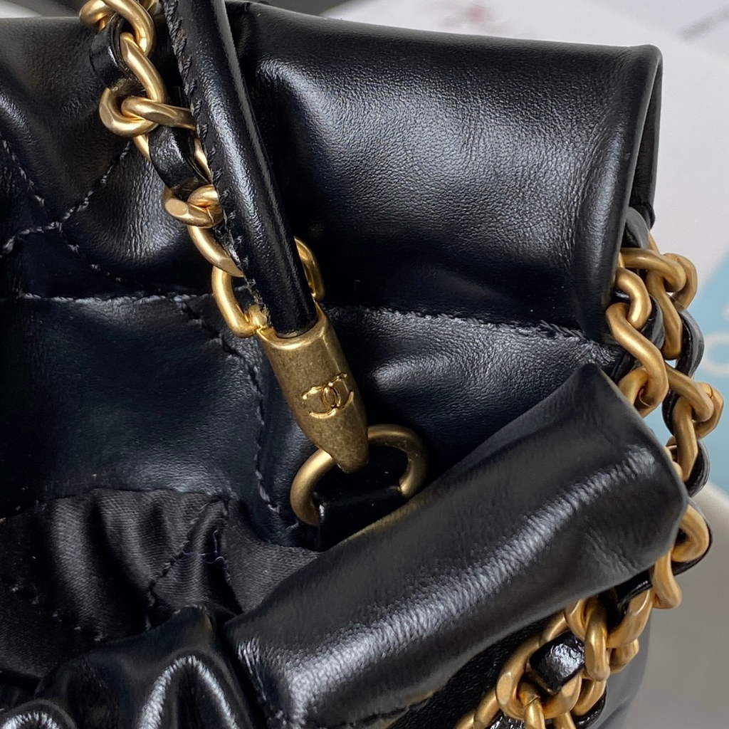 Chanel 22 Mini Handbag AS3980 Shiny Calfskin Gold-Tone Metal Black