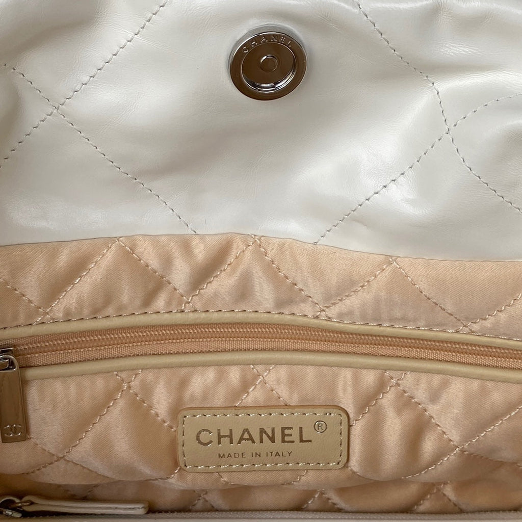 Chanel 22 Small Bag AS3260 White Shiny Calfskin Silver-Tone Metal