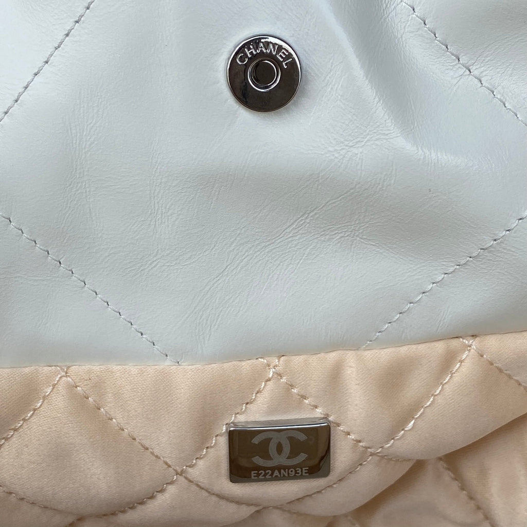 Chanel 22 Small Bag AS3260 White Shiny Calfskin Silver-Tone Metal