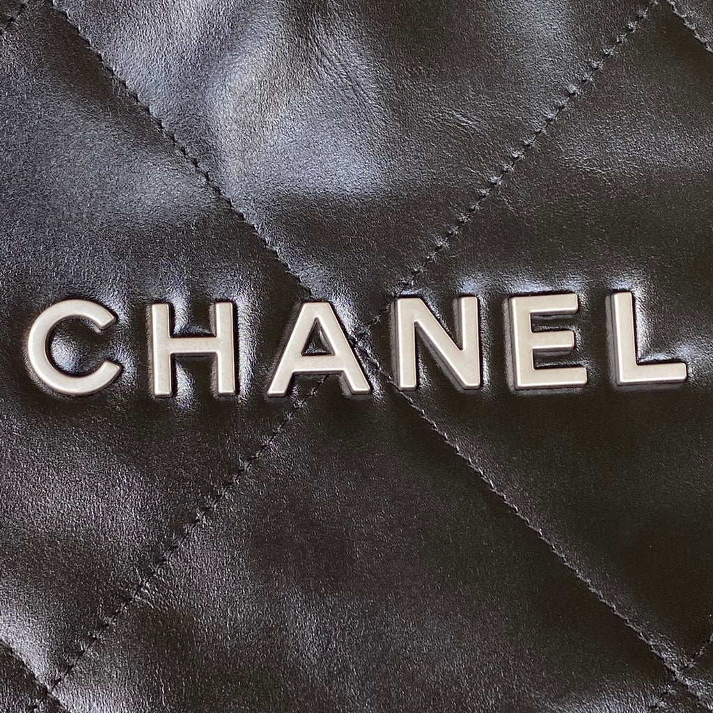 Chanel 22 Small Bag AS3260 Black Shiny Calfskin Silver-Tone Metal