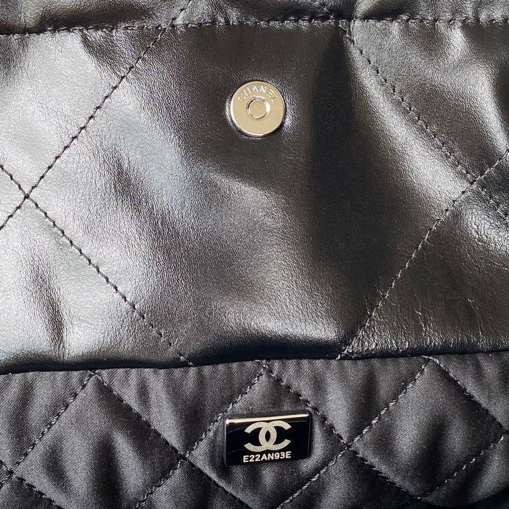 Chanel 22 Small Bag AS3260 Black Shiny Calfskin Silver-Tone Metal