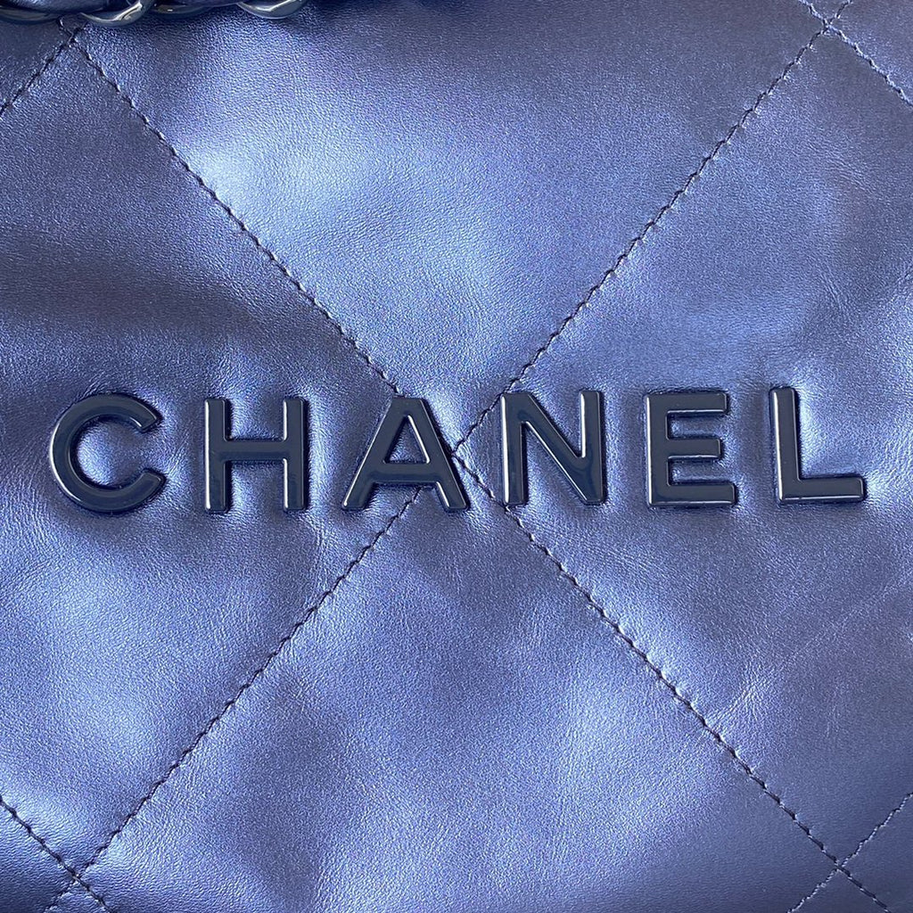 Chanel 22 Small Bag AS3260 Navy Blue Shiny Calfskin Blue-Tone Metal