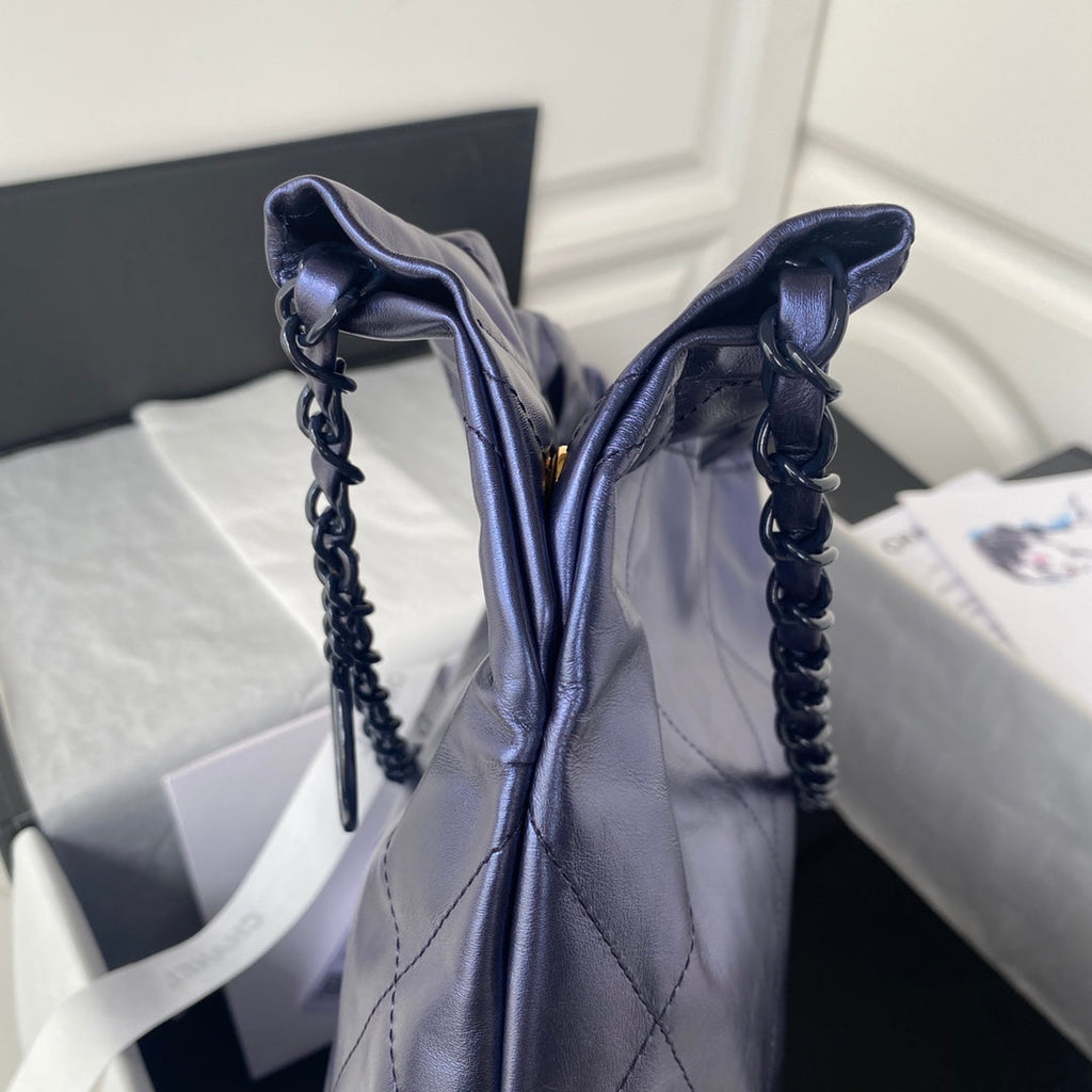 Chanel 22 Small Bag AS3260 Navy Blue Shiny Calfskin Blue-Tone Metal