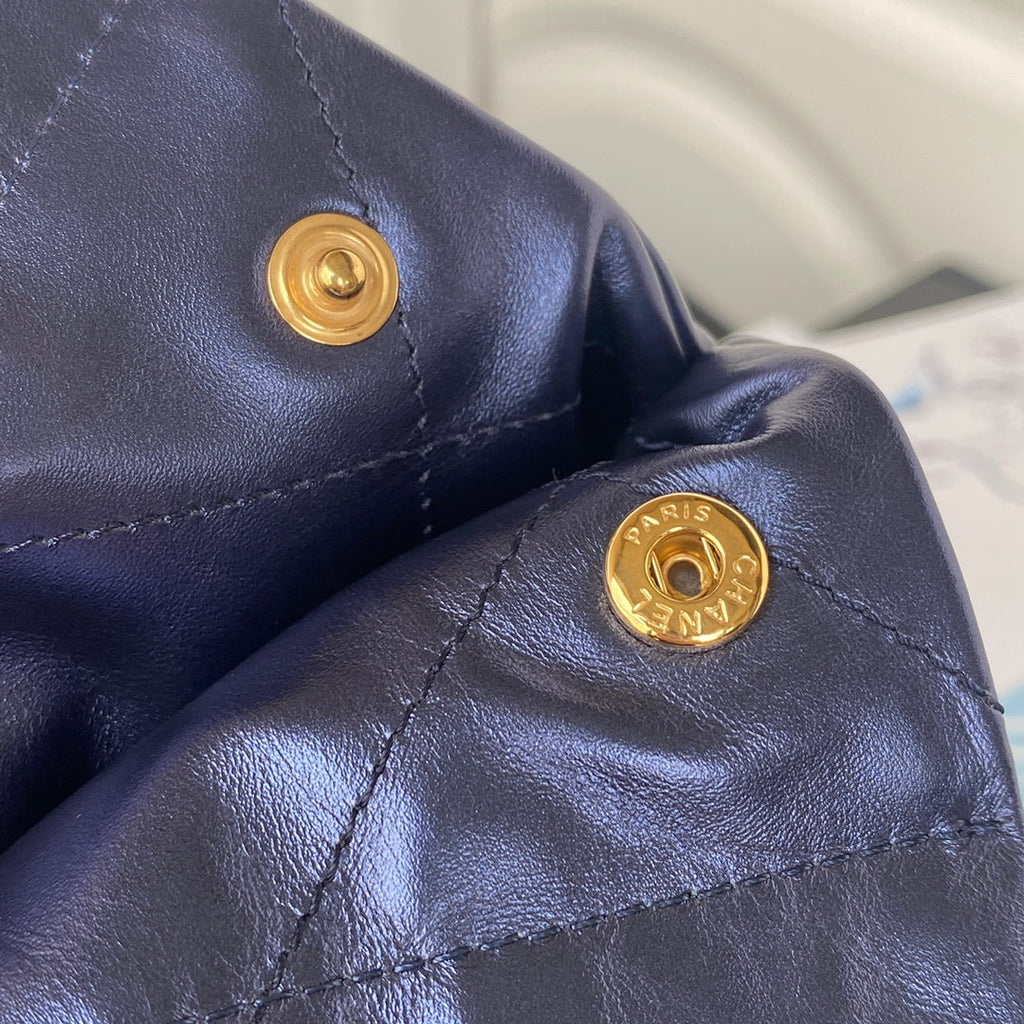 Chanel 22 Small Bag AS3260 Navy Blue Shiny Calfskin Blue-Tone Metal