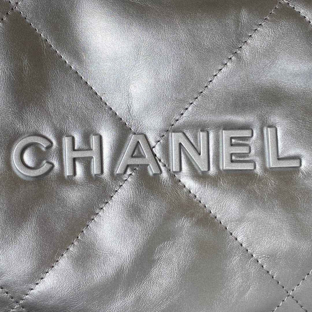 Chanel 22 Small Bag AS3260 Silver Shiny Calfskin Silver-Tone Metal