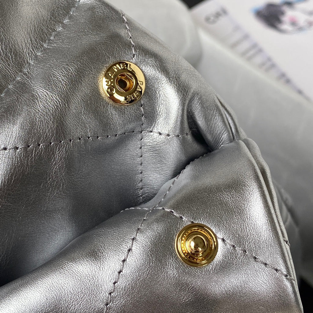 Chanel 22 Small Bag AS3260 Silver Shiny Calfskin Silver-Tone Metal