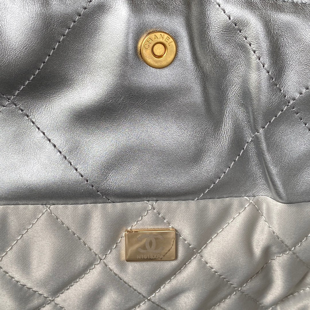 Chanel 22 Small Bag AS3260 Silver Shiny Calfskin Silver-Tone Metal