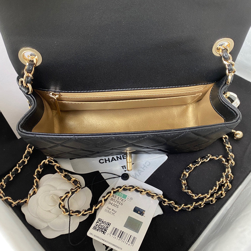 Chanel AS1787 23S Football Small Flap Bag Lambskin Black