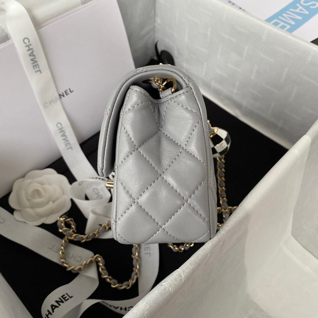 Chanel AS1787 23S Football Small Flap Bag Lambskin Gray