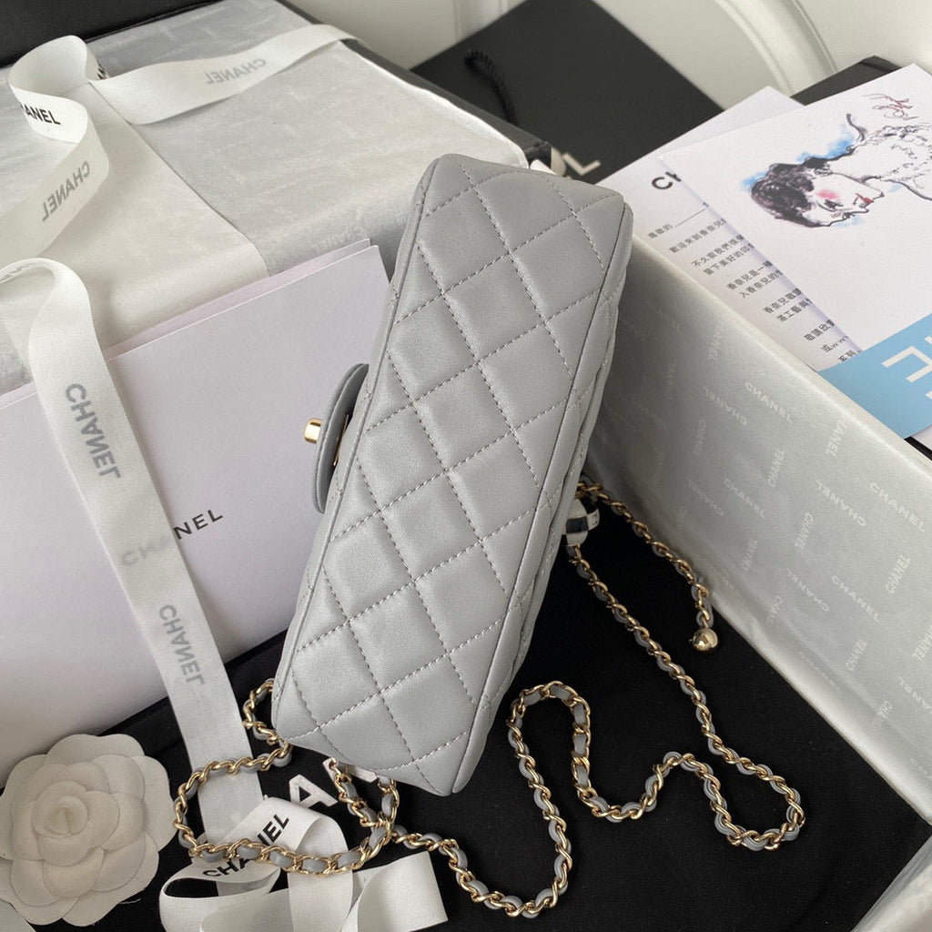 Chanel AS1787 23S Football Small Flap Bag Lambskin Gray
