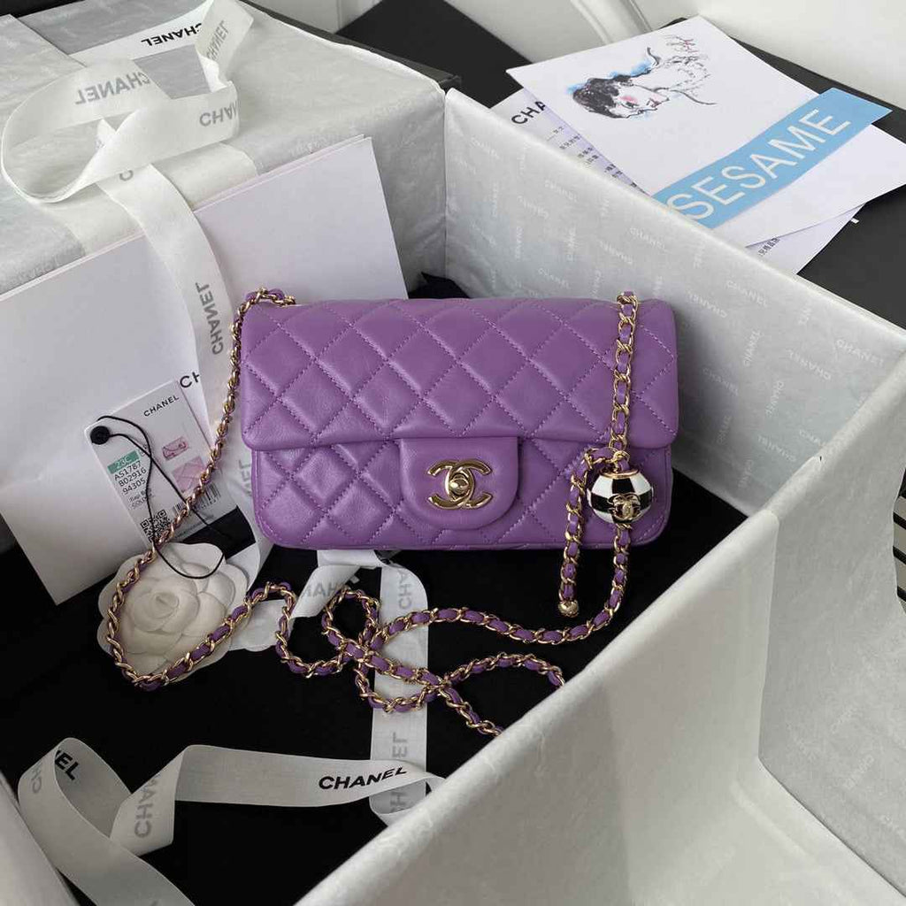Chanel AS1787 23S Football Small Flap Bag Lambskin Purple