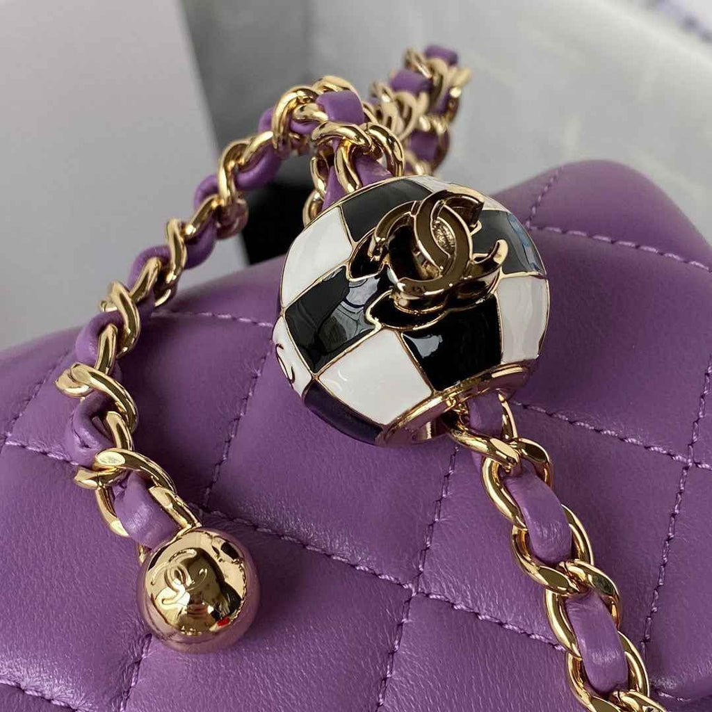 Chanel AS1787 23S Football Small Flap Bag Lambskin Purple