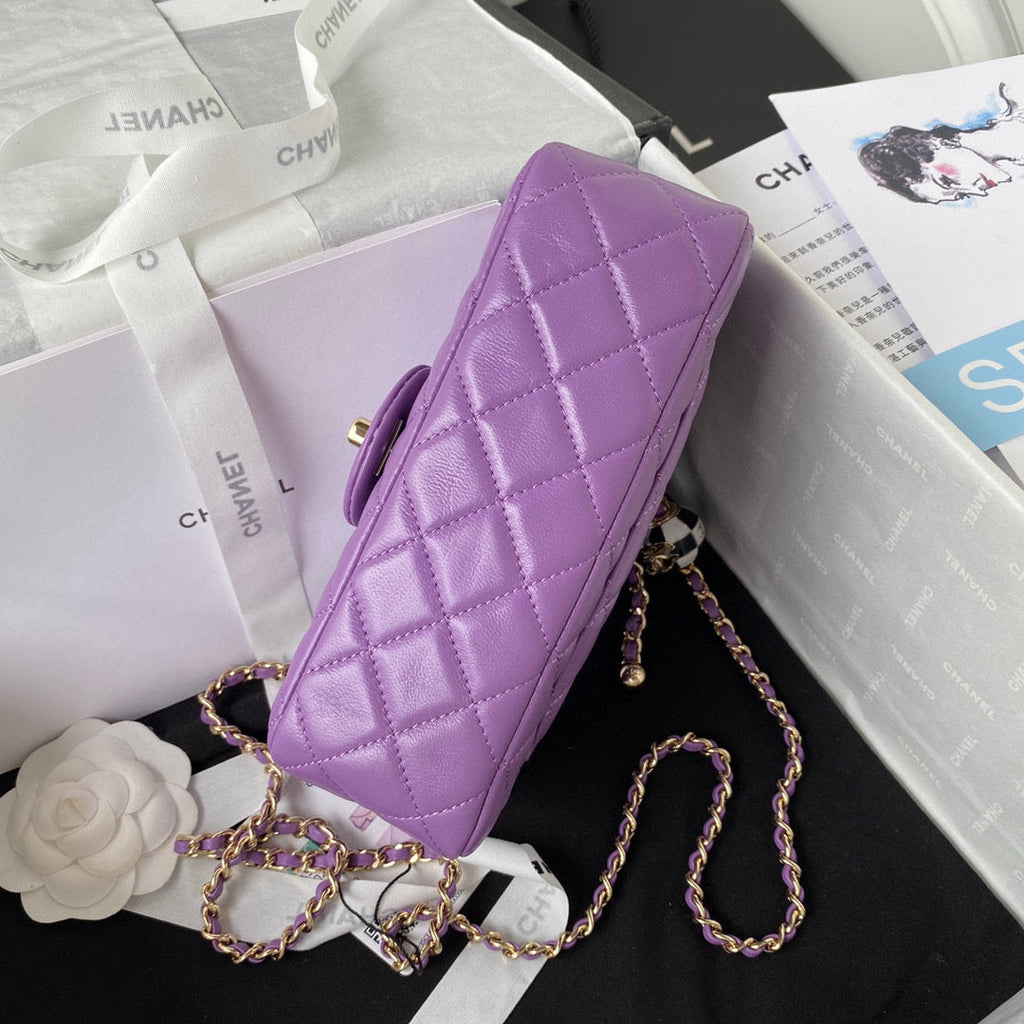 Chanel AS1787 23S Football Small Flap Bag Lambskin Purple