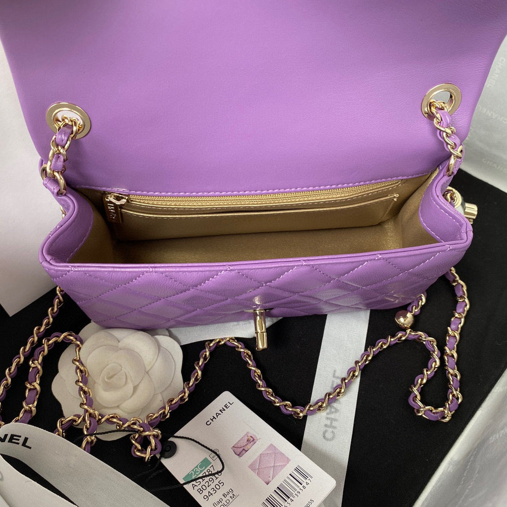 Chanel AS1787 23S Football Small Flap Bag Lambskin Purple