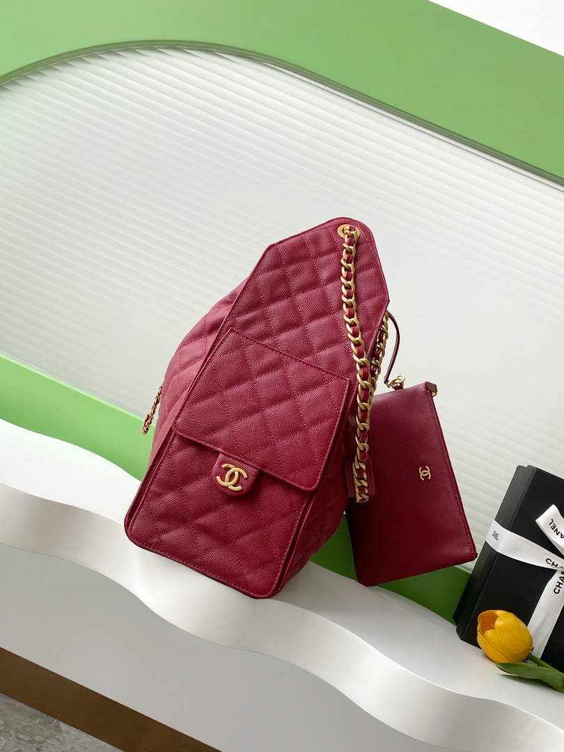 Chanel 25 medium handbag, AS5311 grained calfskin red