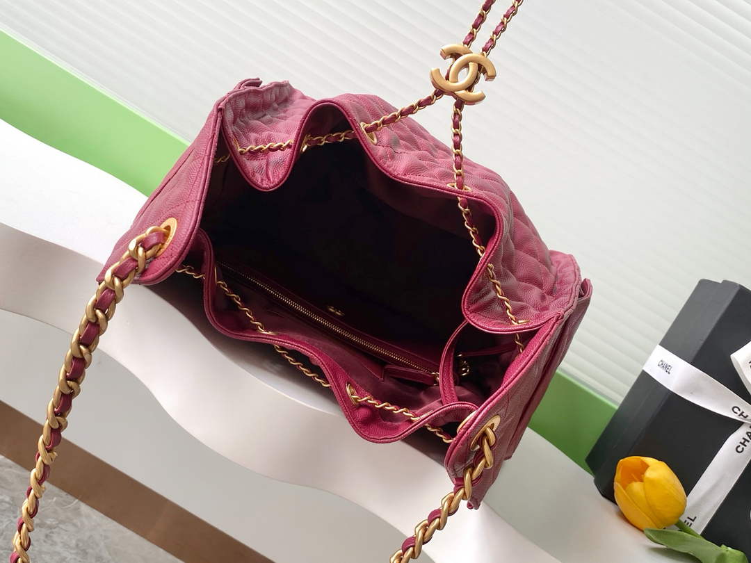 Chanel 25 medium handbag, AS5311 grained calfskin red