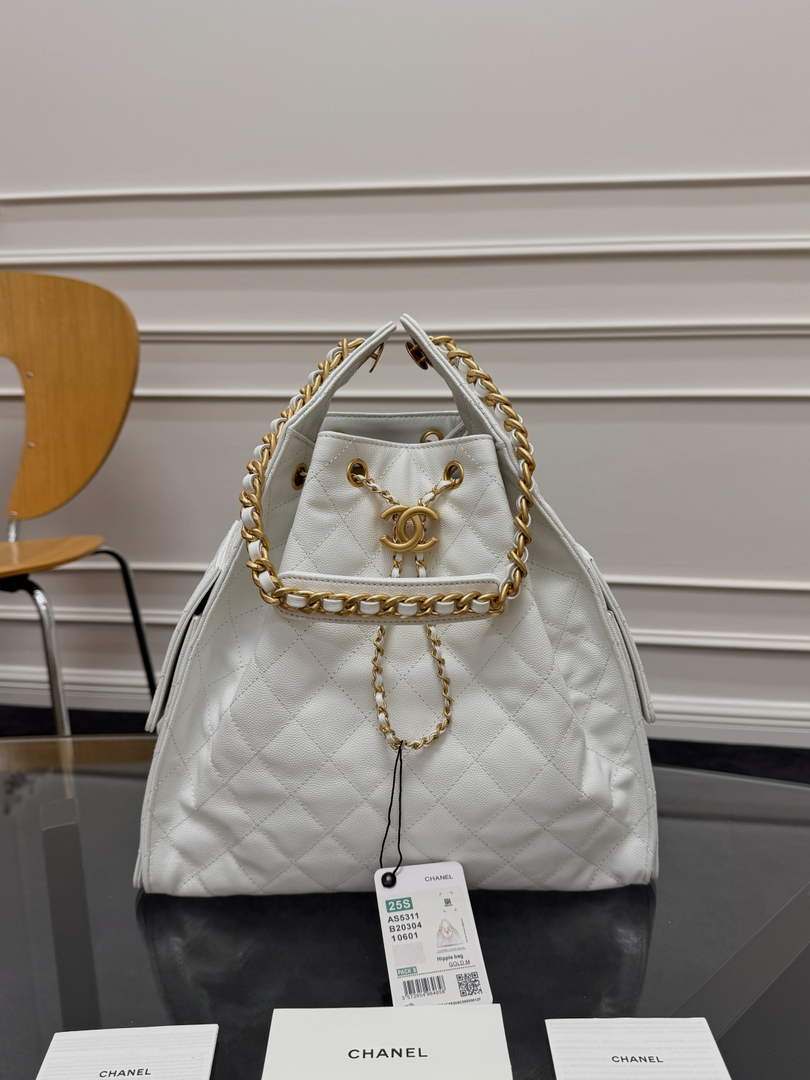 Chanel 25 medium handbag, AS5311 grained calfskin beige